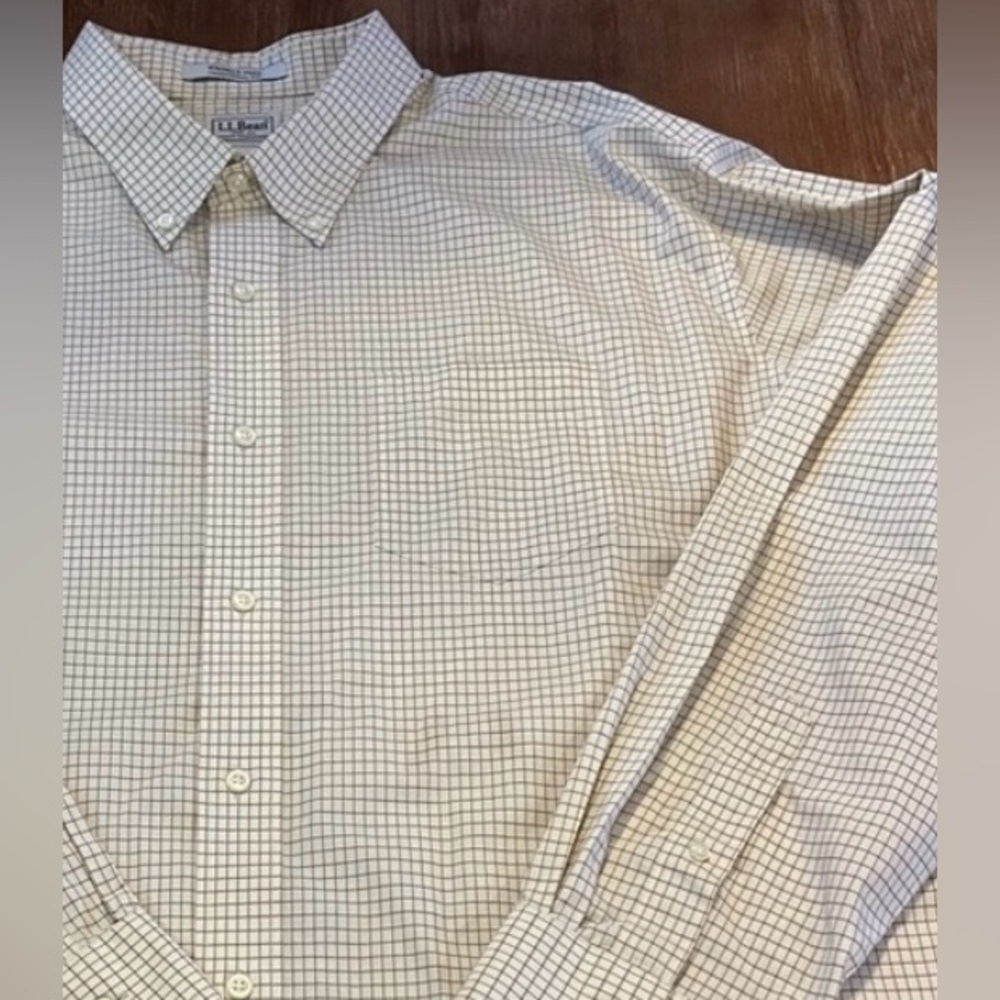 L.L. Bean men’s long sleeve button down beige window pane pattern pocket XXL